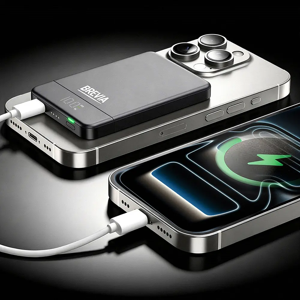 Повербанк (Power Bank) Brevia ePower 5000mAh MagSafe SuperSlim PD20W, Qі15W LCD чорний(45520MSB) - фото 10