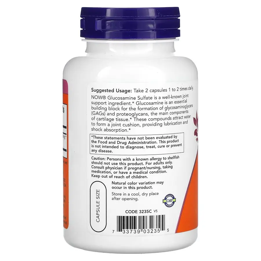 Препарат для суглобів і зв'язок Now Glucosamine Sulfate 750 mg 120 капсул - фото 3