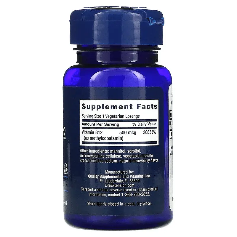 Кобаламін (B-12) Vitamin B12 Methylcobalamin 500 mcg 100 Lozenges Life Extension vit0005744 - фото 2