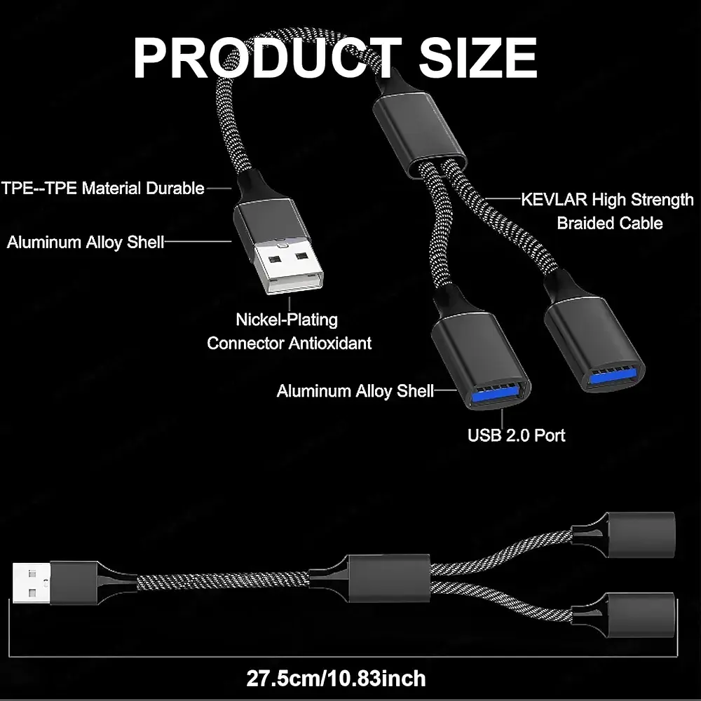 USB-розгалужувач USB-A на 2 USB-А для заряджання та даних - фото 3
