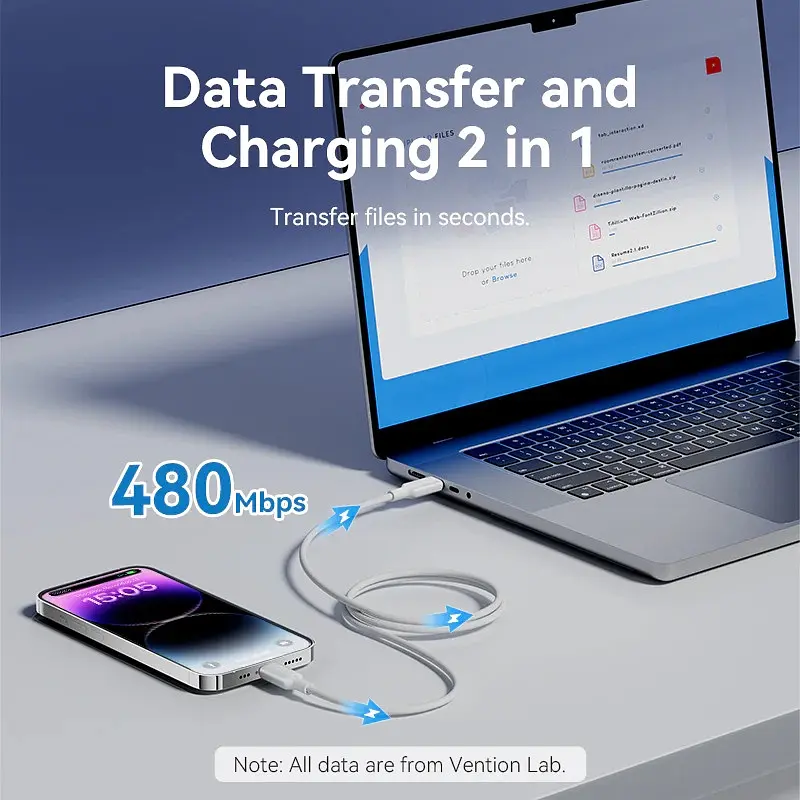 Кабель USB 2.0 Type-C M-Lightning M, 1.0 м, PD 27W, PVC, голубой Vention - фото 7