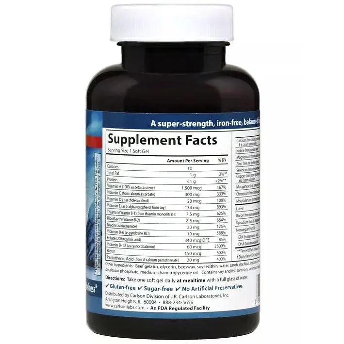 Мультивітаміни та мінерали з Омега-3 Carlson Fish Oil Multi 120 желатинових капсул - фото 2