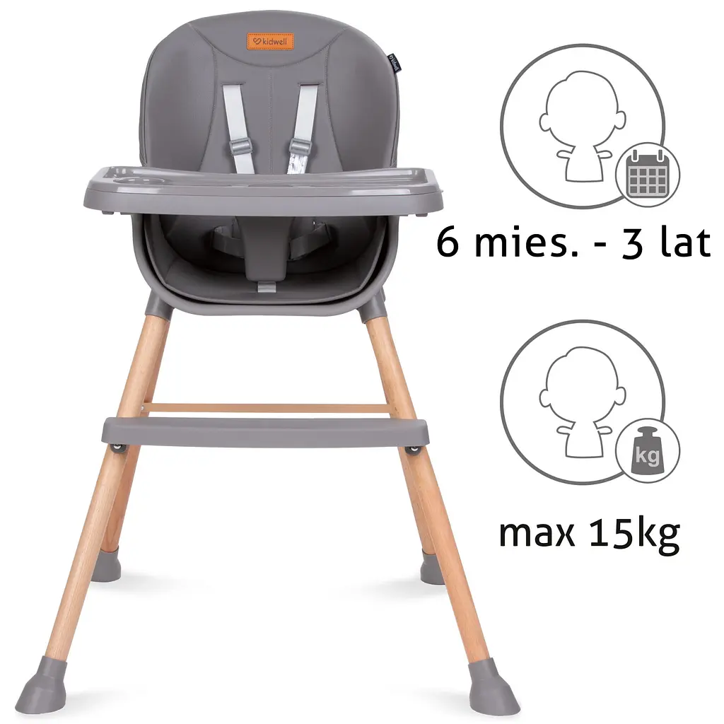 Стульчик для кормления Kidwell Eatan Wood 4 в 1 Gray (5901130091003) - фото 11