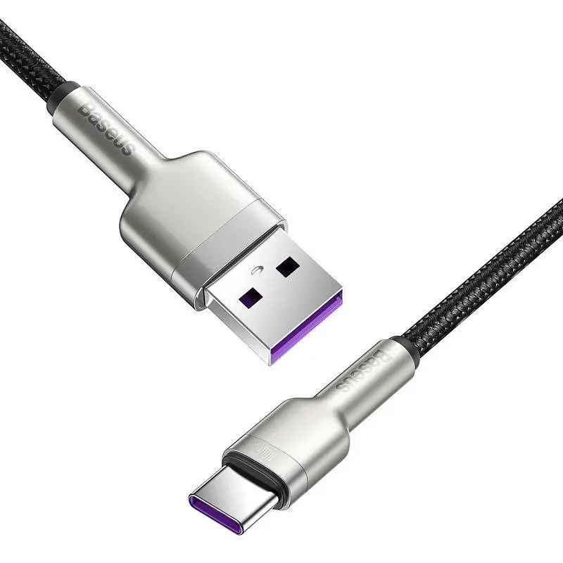 Кабель Baseus Cafule Metal Cable USB to Type-C 40W 4A 1m CATJK-A01 Black - фото 4