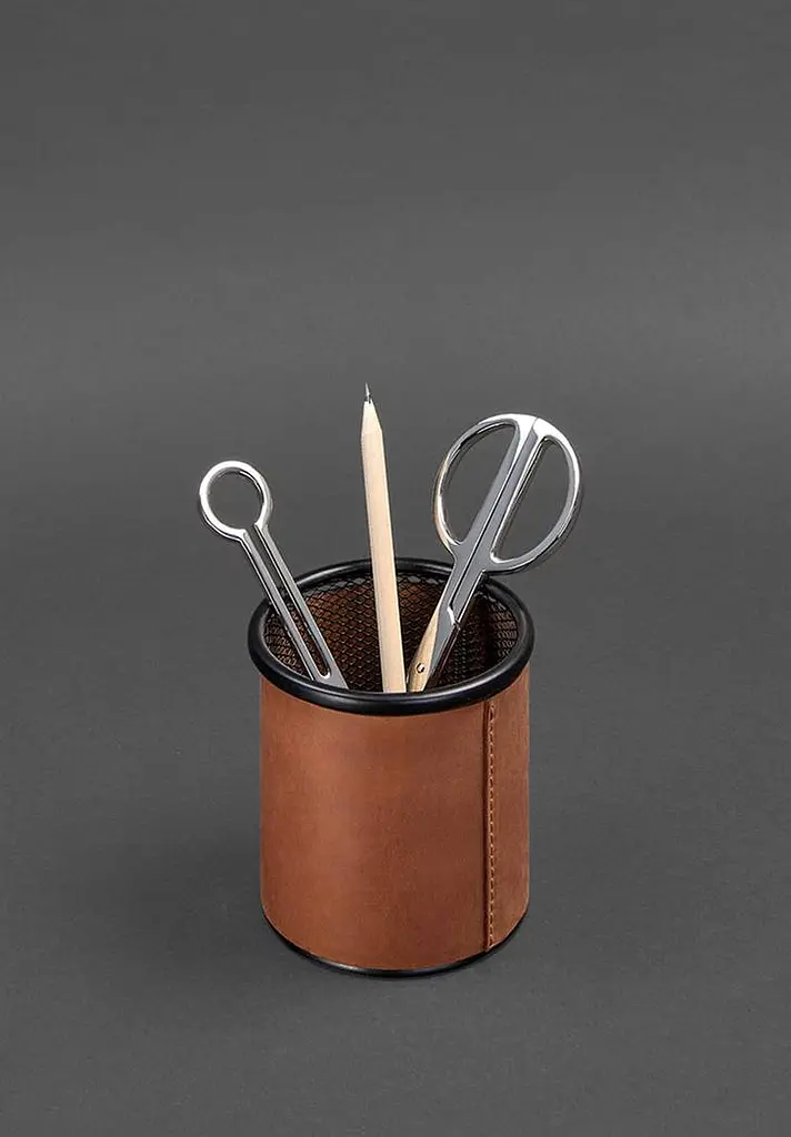 Стакан для ручек в кожаном чехле светло-коричневый Crazy Horse - фото 3