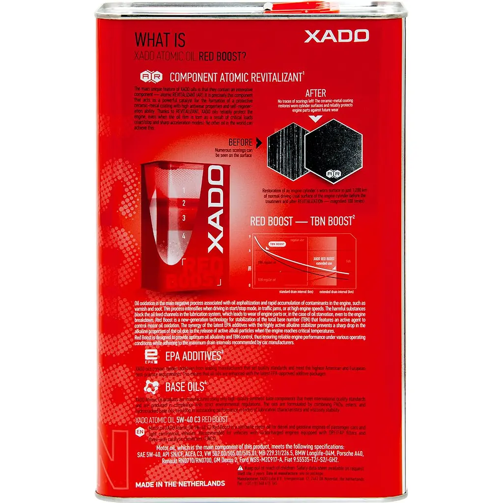 Моторна олива XADO 5W-40 C3 Red Boost синтетична 4 л - фото 2