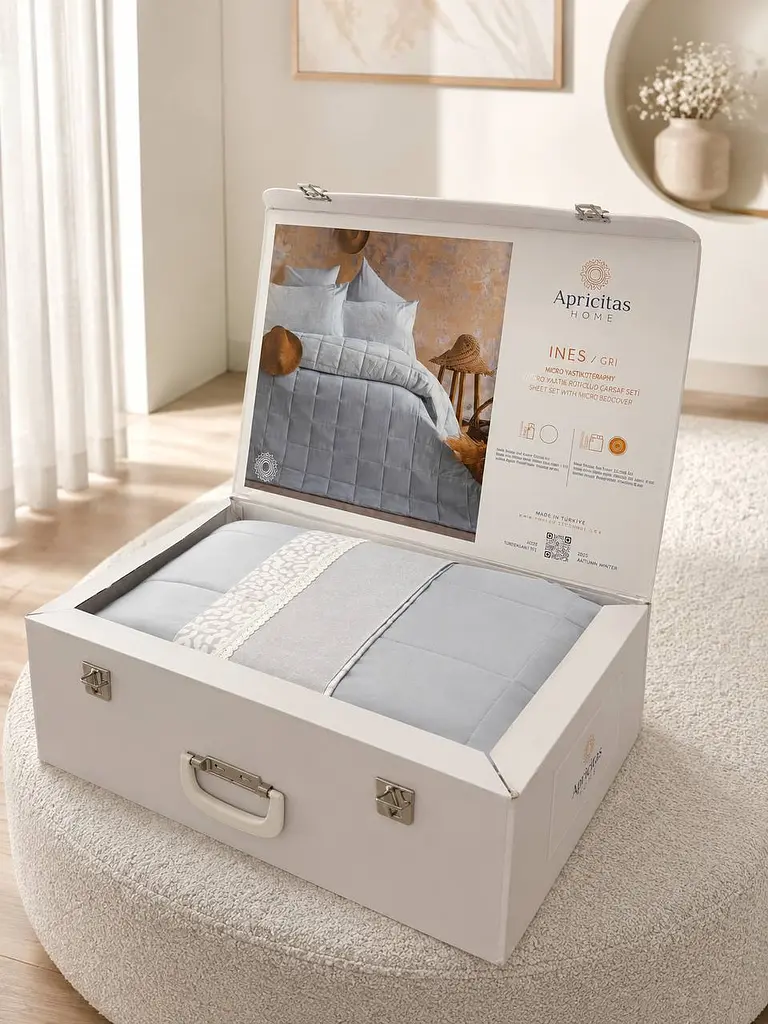 Комплект постільної білизни євро з ковдрою 230х240 см Apricit INES Premium ранфорс сірий TC303376378 - фото 3