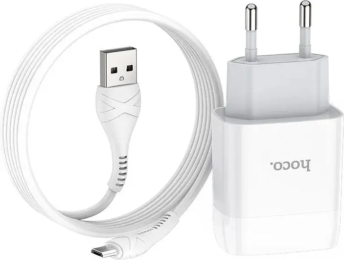 Блок питания сетевой и MicroUSB Hoco Glorious C72A комплект набор белый - фото 2