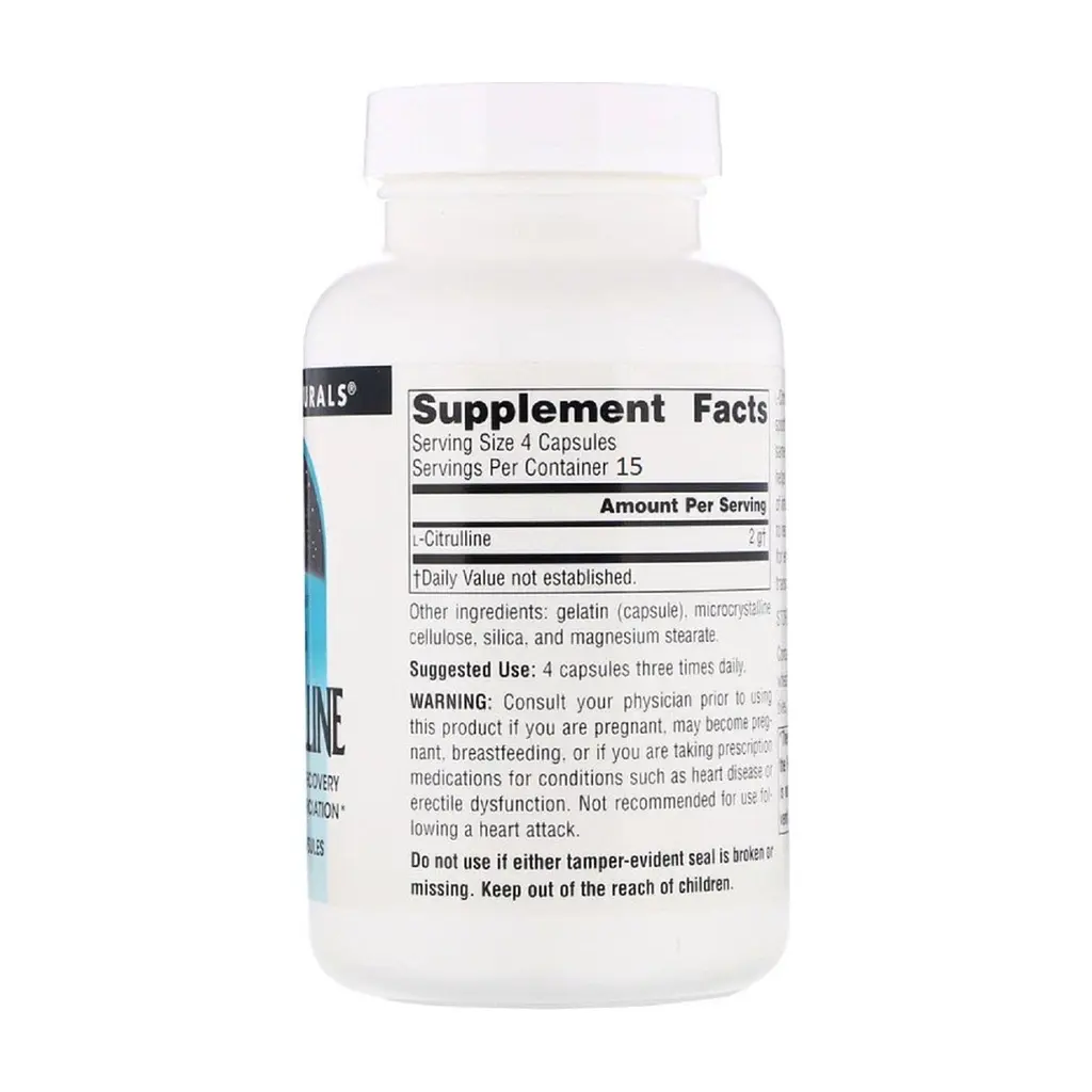 Амінокислота Source Naturals L-Цитруллин 500 мг, L-Citrulline, 60 капсул (SN2004) - фото 2