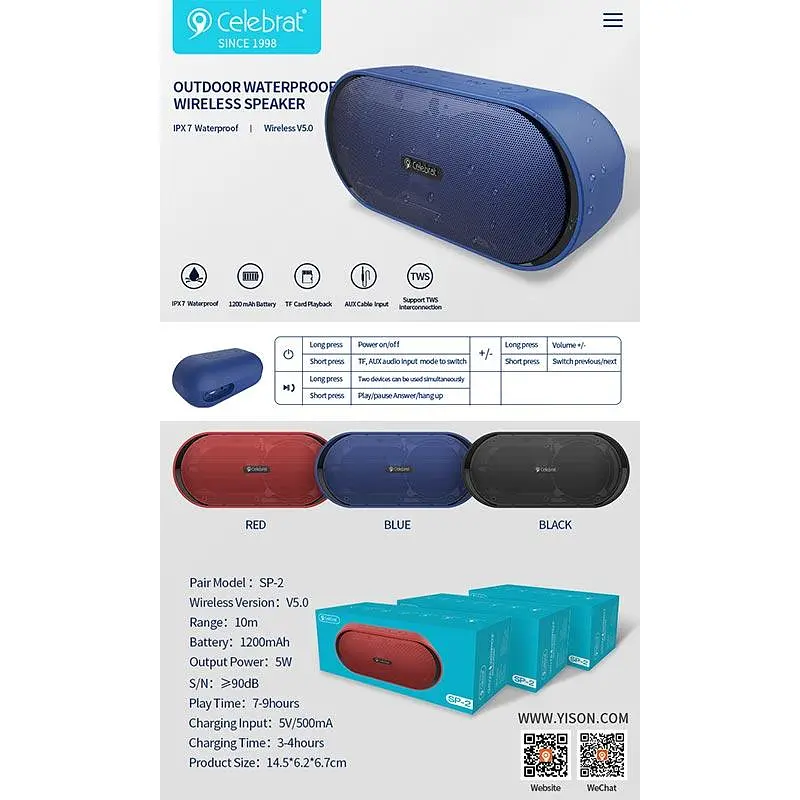 Портативная акустика Celebrat TWS SP-2 5W беспроводная красная - фото 6