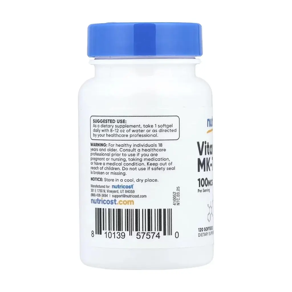 Вітамінно-мінеральний комплекс Nutricost Вітамін K2 у формі МК-7, 100 мкг, Vitamin K2 MK-7, 120 гелевих капсу (NCS57574) - фото 3