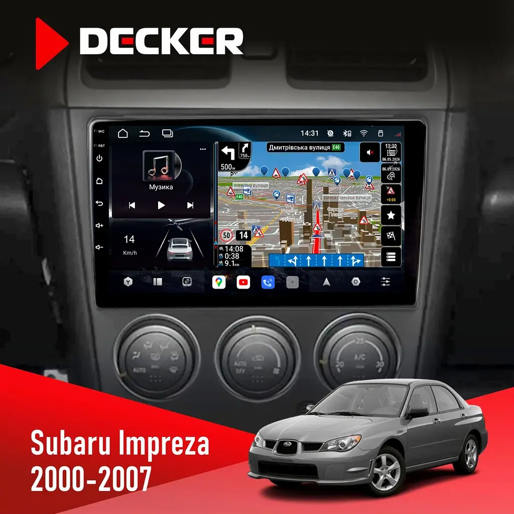 Штатна магнітола Subaru Impreza 2000-2007 Decker D9-011 4x64, DSP, 4G, 360 Decker (НФ-00006409)