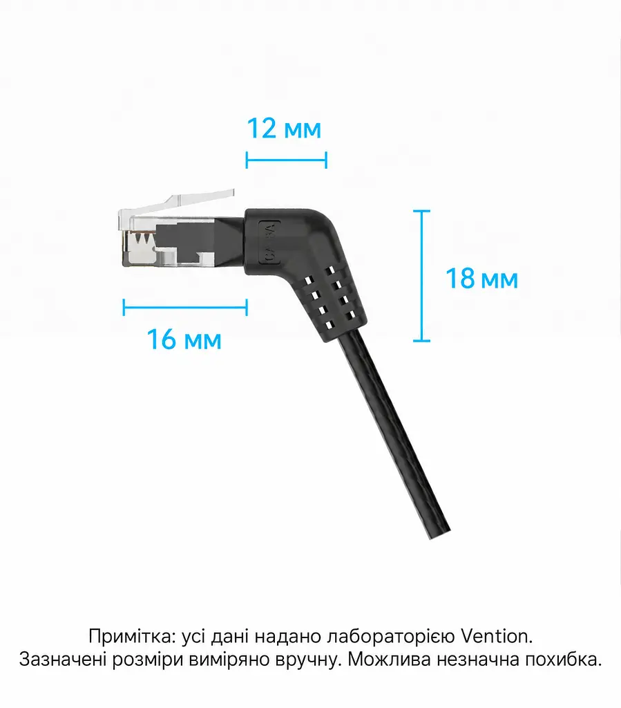 Патч-корд Ethernet Cat6A з поворотом кутових конекторів на 360° Vention 1 м LAN-кабель UTP без екранування зі штекерами RJ45 8P8C на обох кінцях зі швидкістю передавання даних 10 Гбіт/с з зовнішнім діаметром 2,8 мм для підключення в обмеженому просторі чорний (IBOBF) - фото 3