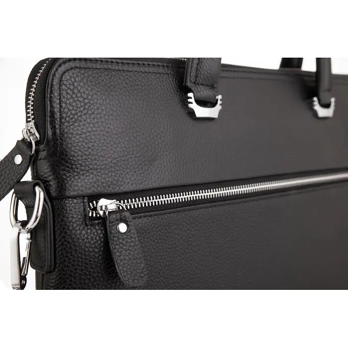 Сумка для ноутбука и документов кожаная черная Tiding Bag 9157 с 2 ручками - фото 4