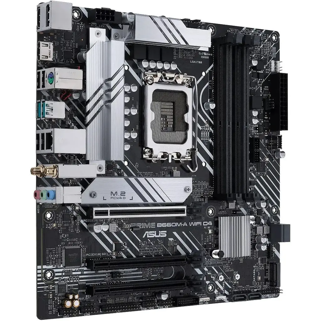 Материнська плата Asus Prime LGA1700, B660M-A WIFI D4, B660, 4xDDR4, Int.Video(CPU), 4xSATA3, 2xM.2, 1xPCI-E 16x 4.0, 2xPCI-E 16x 3.0, ALC897, GLan, WiFi 6, Bluetooth 5.2, 5xUSB3.2/6xUSB2.0, HDMI/DP, MicroATX - фото 3