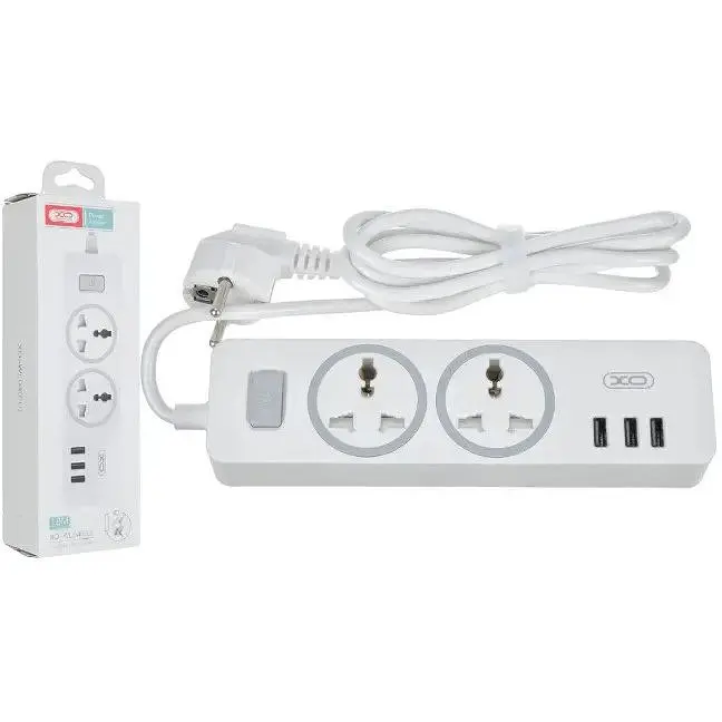 Мережевий фільтр XO WL04 подовжувач 2 розетки 3 USB 1.8 м білий - фото 2