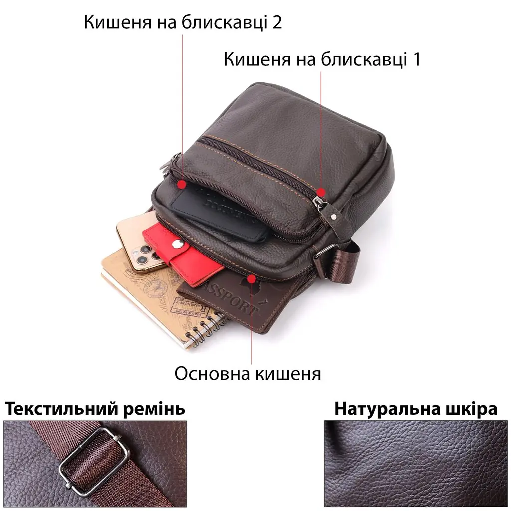 Сумка чоловіча Vintage 20687 шкіряна коричнева - фото 8