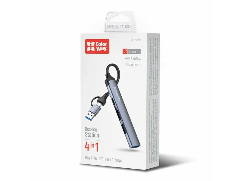 Мультипортовий адаптер ColorWay USB-A/USB-C 4-in-1 USB2.0х2/USB3.0/USB-C2.0 (CW-HUB06) - фото 11