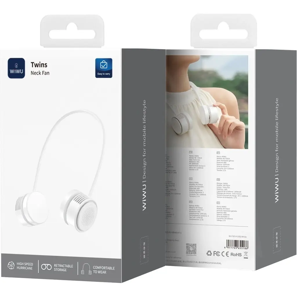 Портативний вентилятор WiWU Twins Neck Fan Wi-FS014 White (6977703655186) [169832] - фото 3