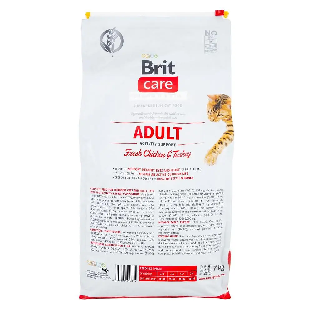 Сухий корм для котів Brit Care Cat GF Adult Activity Support 7 кг (курка та індичка) - фото 4