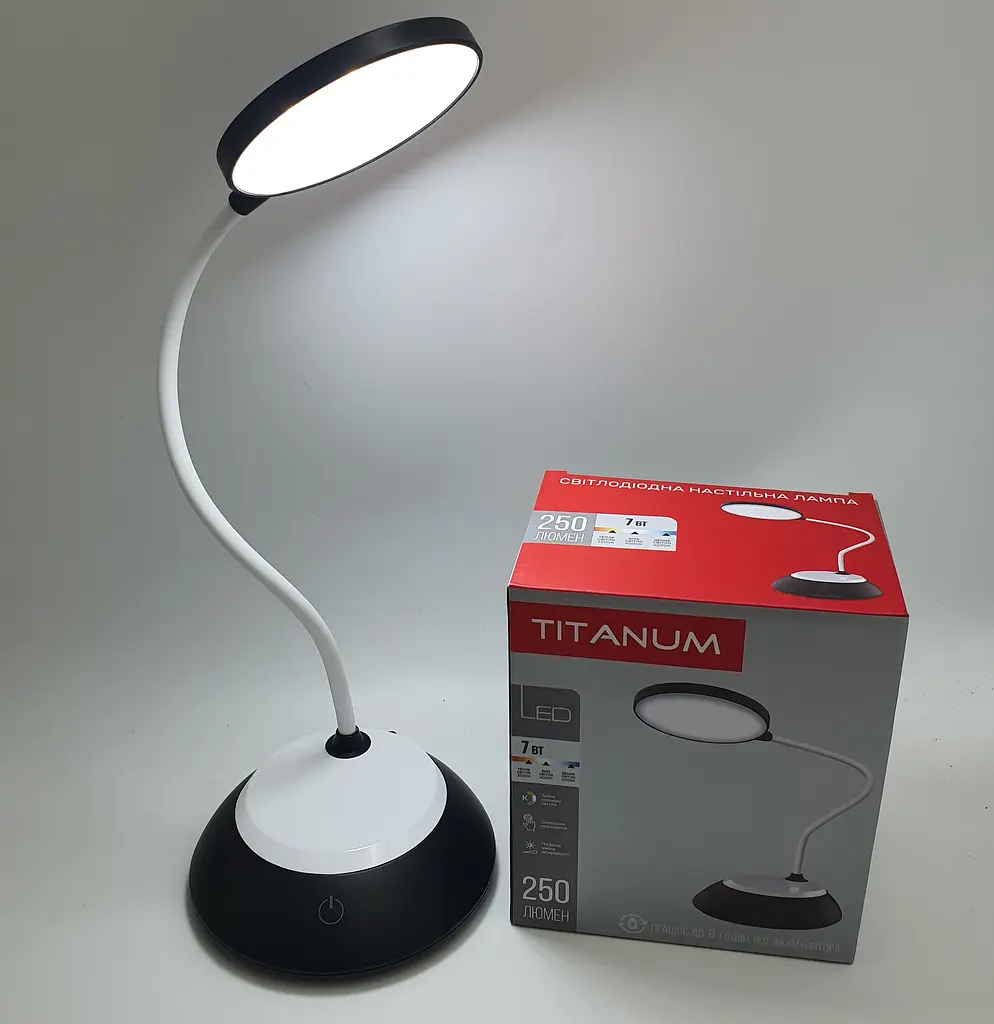 Настільна LED-лампа 40 см сенсорна світлодіодна 7 W акумуляторна (знімний 18650 2 × 1200 mAh) 3000–6500 K TITANUM 022B - фото 2