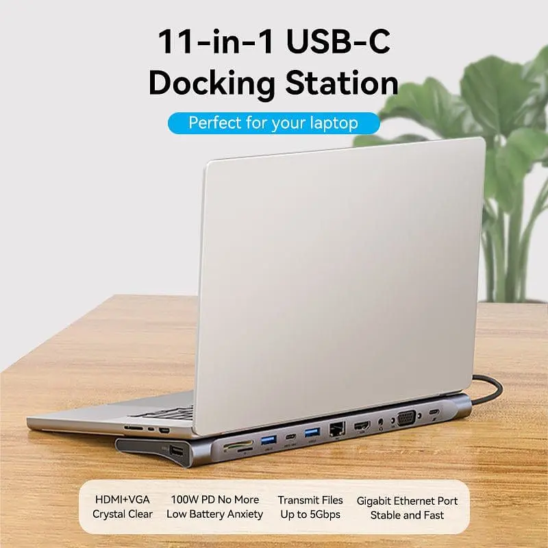 Док-станція USB3.1 Type-C - HDMI/VGA/USB3.0x3/RJ45/SD/TF/TRRS 3.5mm/PD 100W Vention 11in1 (THTHC) - фото 5
