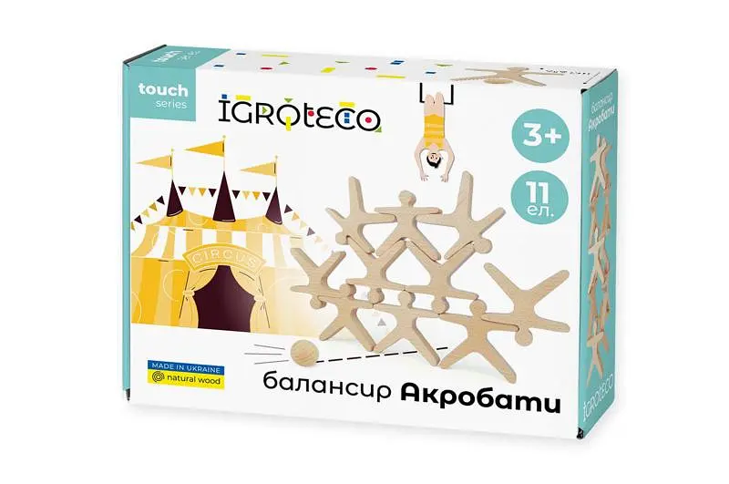 Дерев'яна гра-балансир "Акробати" 11 деталей 900491 IGROTECO