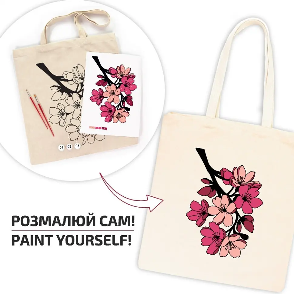 Набор для творчества экосумка-раскраска "Flowers" Rosa N0003653, 38х42 см - фото 3