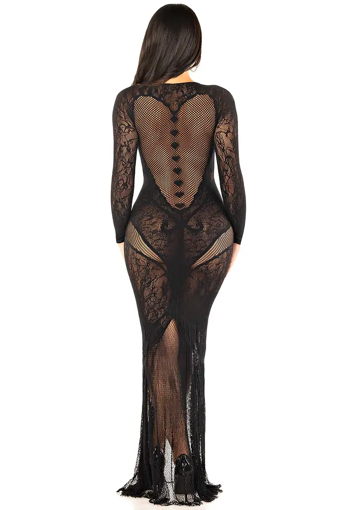 Сукня з довгим рукавом Leg Avenue Lace and Net Bodycon Gown One Size, Black - фото 5