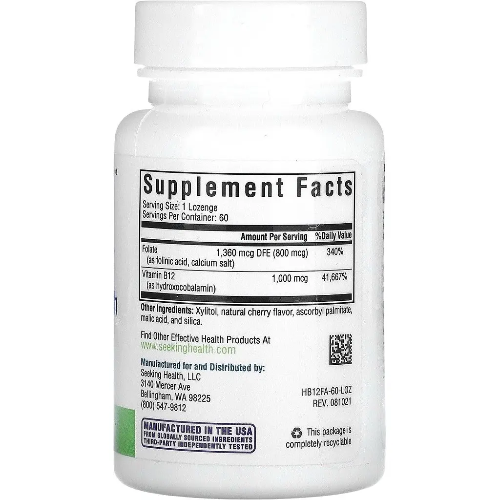 Вітамін B12 та фолієва кислота Seeking Health Hydroxo B12 With Folinic Acid 60 жувальних таблеток - фото 2