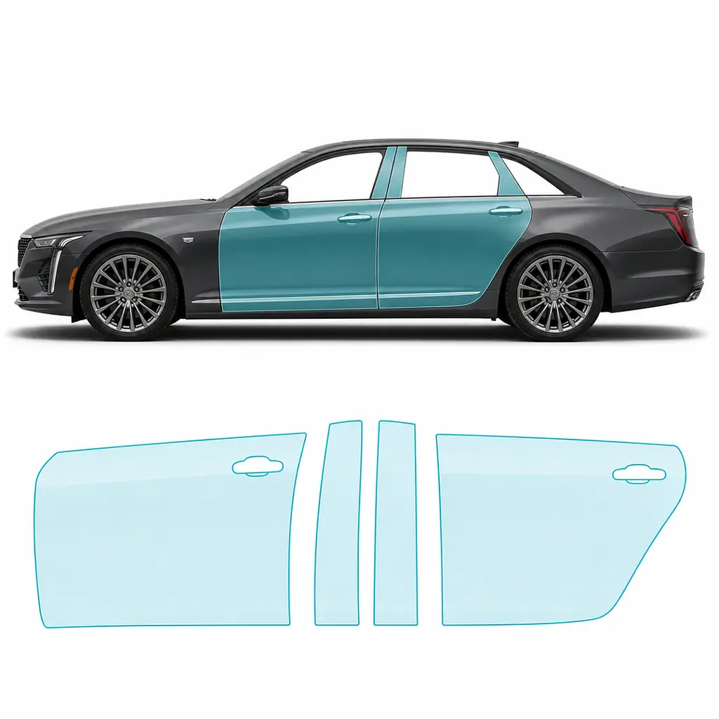 Антигравійна захисна бронеплівка за лекалами для Cadillac CT6 I facelift 2019-2020 - зони дверей і стійки вікон