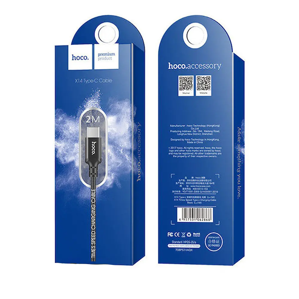 Кабель Hoco X14 Times speed Type-c charging cable, ( L-2M ) Black - фото 2