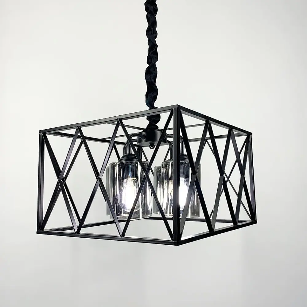 Сдержанная люстра в металлическом каркасе на 4 лампы Line.F Цвет плафона Янтарный - фото 3