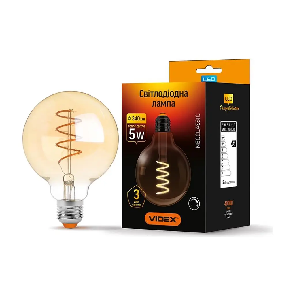 Лампочка Videx Filament G95FASD 5W E27 2200K 220V (VL-G95FASD-05272) - фото 2