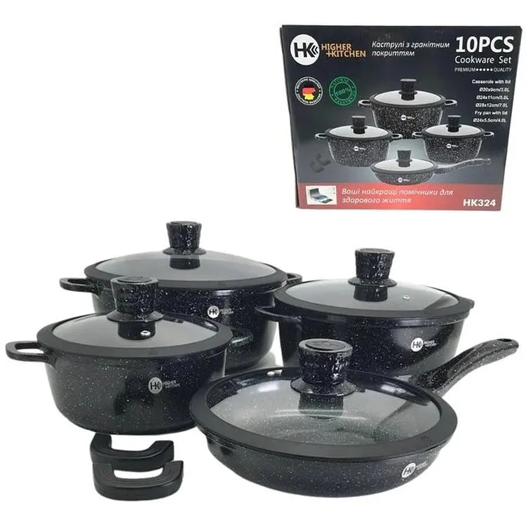 Набір каструль з антипригарним гранітним покриттям Higher Kitchen XPRO НК-324 чорний (42863-НК 324_2356) - фото 7
