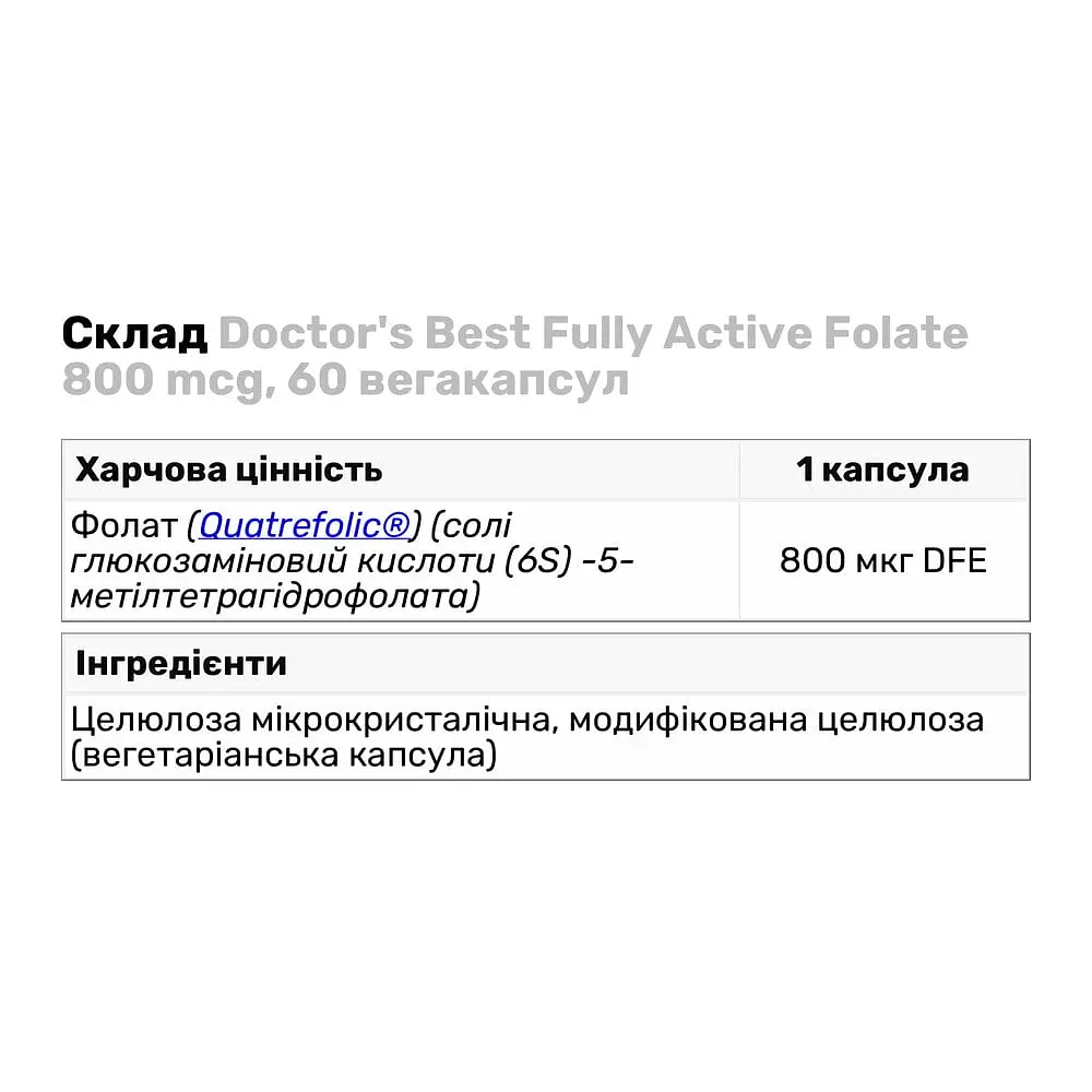Вітаміни та мінерали Doctor's Best Fully Active Folate 800 mcg, 60 вегакапсул - фото 3