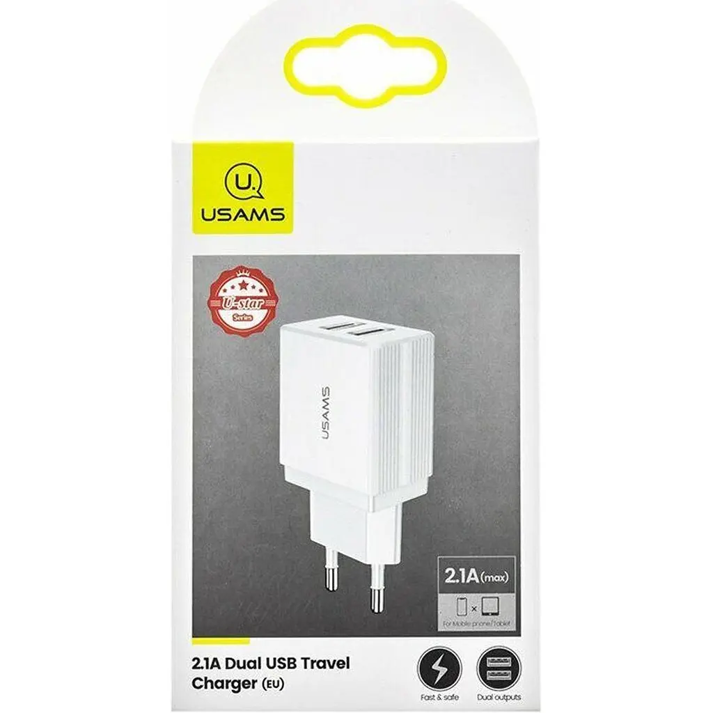 Мережевий зарядний пристрій Usams T24 double USB 2.1A White [64231] - фото 3