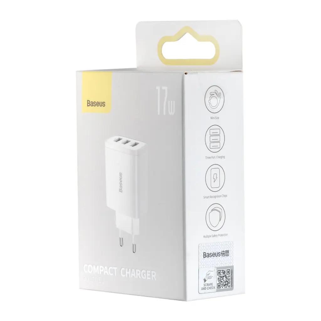 Мережевий зарядний пристрій Baseus Compact Charger 3U 17W EU Білий - фото 2