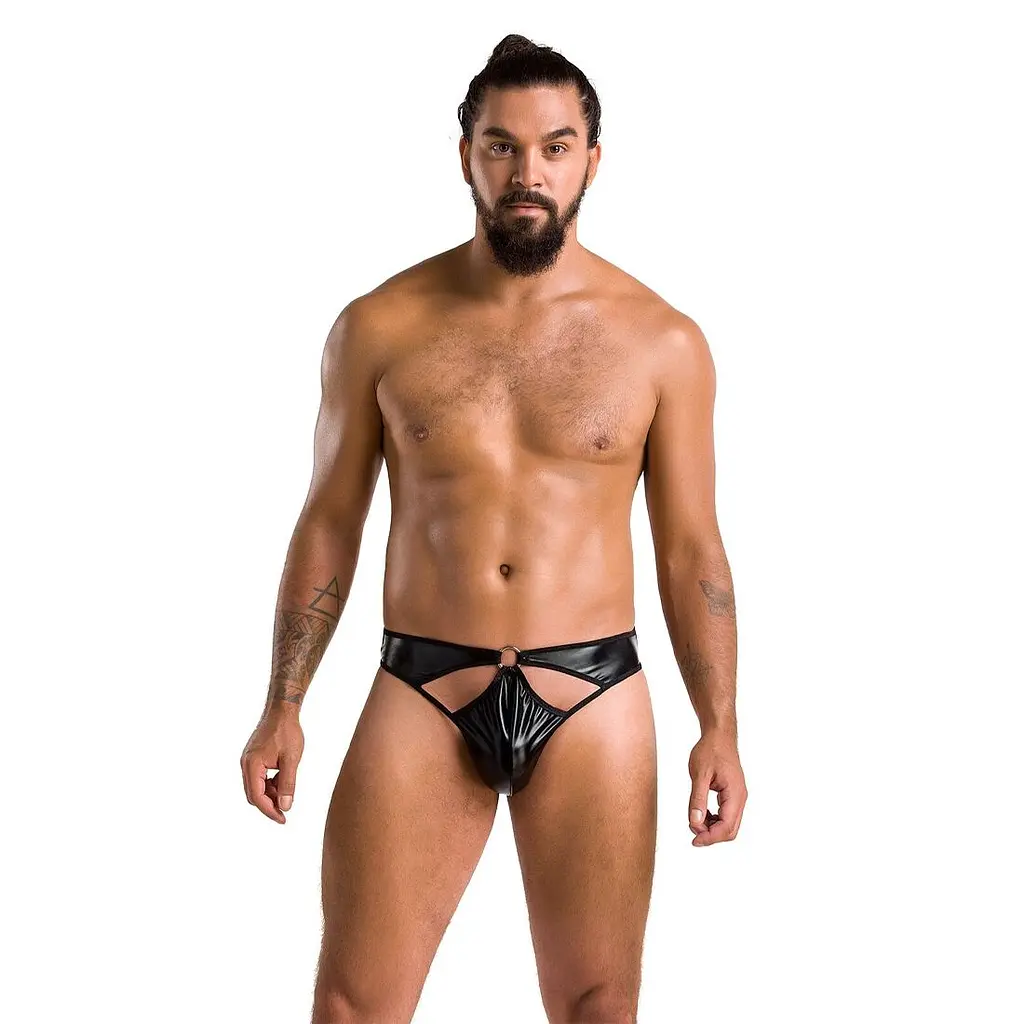 Чоловічі стринги Passion 033 THONG PAUL XXL/XXXL Black, під латекс - фото 3