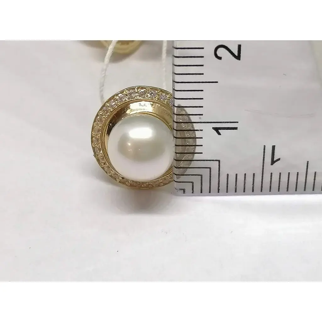 Золоті сережки-пуссети Гаразд з перлами і фіанітами. 3533567 - фото 4