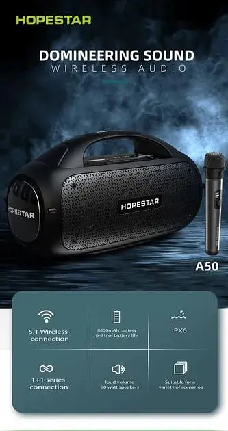 Колонка Hopestar A50 Bluetooth мощная 80 Вт с микрофоном и ручкой (41750-A50_3453) - фото 2
