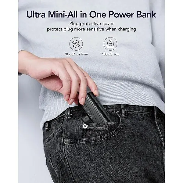 Портативное зарядное устройство Vrurc USB C для iPhone 15 5000 mAh Mini быстрая зарядка PD 20W Compact Charging Bank - фото 6