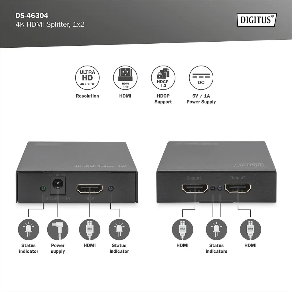 Подовжувач Digitus 4K HDMI Splitter, 2-port - фото 2