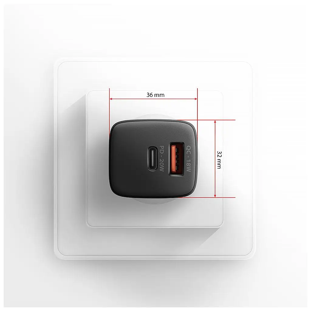 Зарядний пристрій AXAGON 1xUSB QC3.0 + 1xUSB-C PD20W black (ACU-PQ20) - фото 10