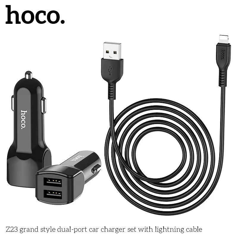 Адаптер автомобильный Hoco Lightning cable Z23 2USB, 2.4A - фото 2