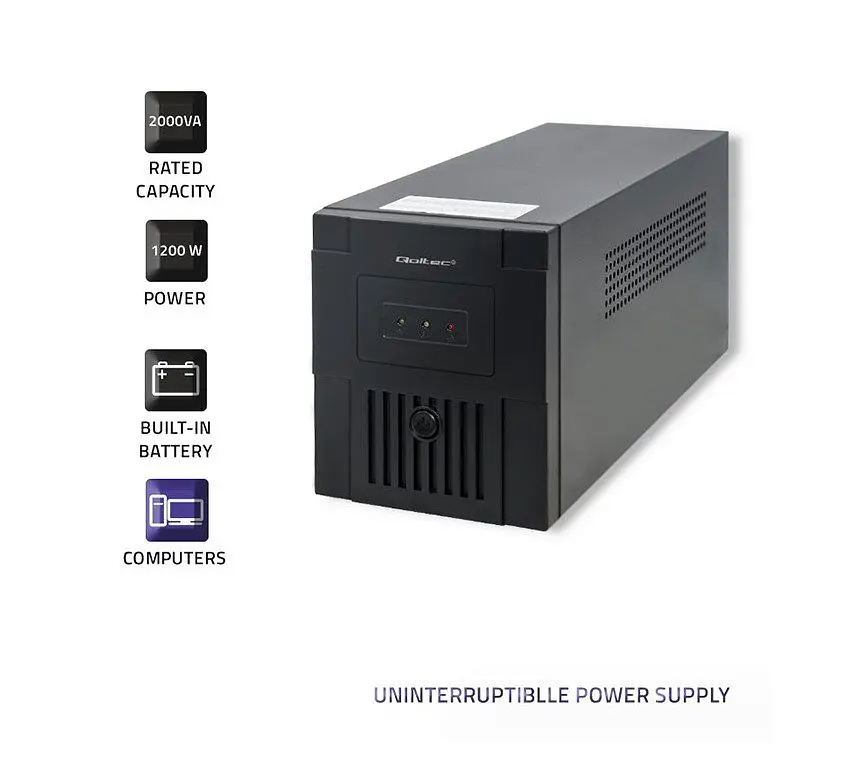 Джерело безперебійного живлення Qoltec QLT LED 2000VA 1200W, AVR, 3st, 2xSchuko socket, 2x12V9Ah - фото 2