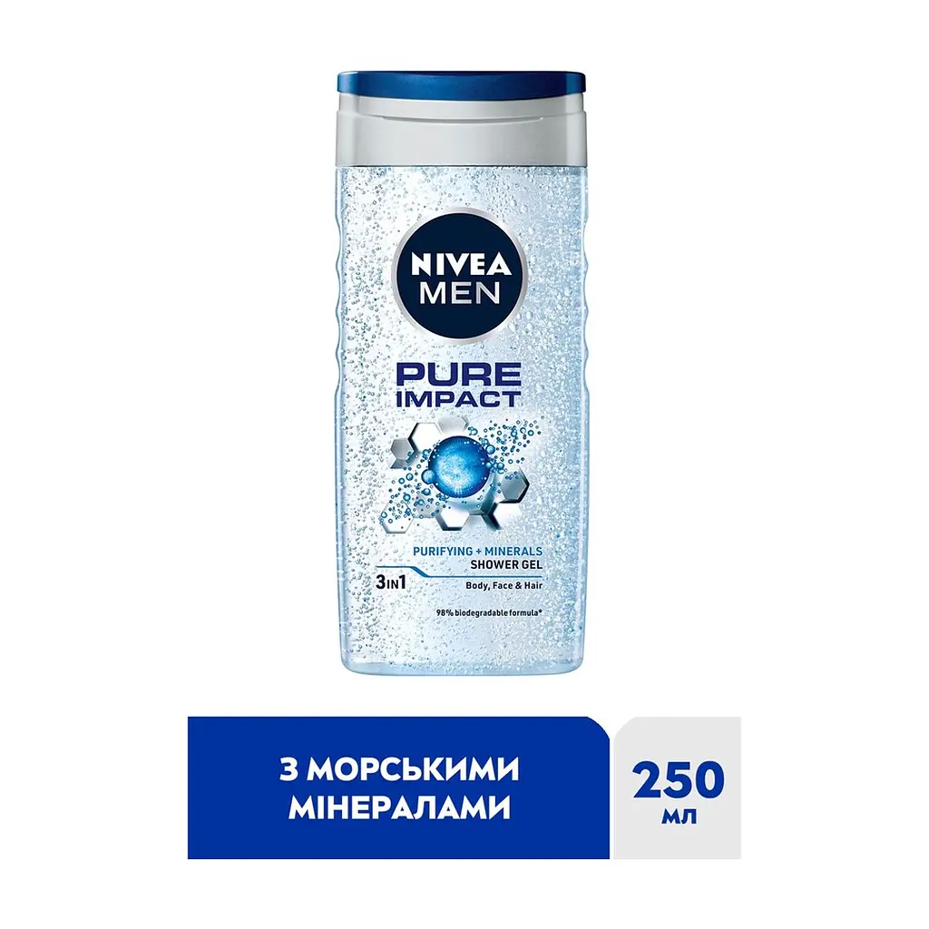 Гель для душу Nivea MEN PURE IMPACT Shower Gel 250 мл (4006000009360) - фото 4