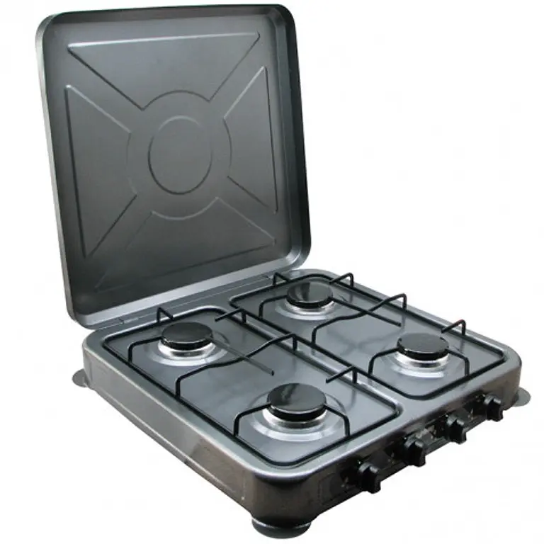 Плита газова настільна на 4 конфорки, компактних розмірів, працює від зрідженого (балонного) газу, тепловою потужністю 0,54 кВт. Rainberg RB-004 (Black). - фото 2