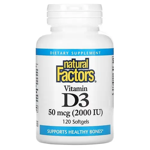 Вітамін D Vitamin D3 2,000 IU 120 Softgels Natural Factors vit0006395
