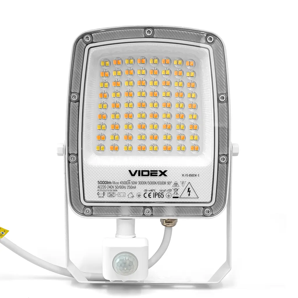 LED прожектор Videx F5, 50W 3000-5000-6500K з датчиком руху 230V White (VL-F5-050CW-S) (29262-000) - фото 2